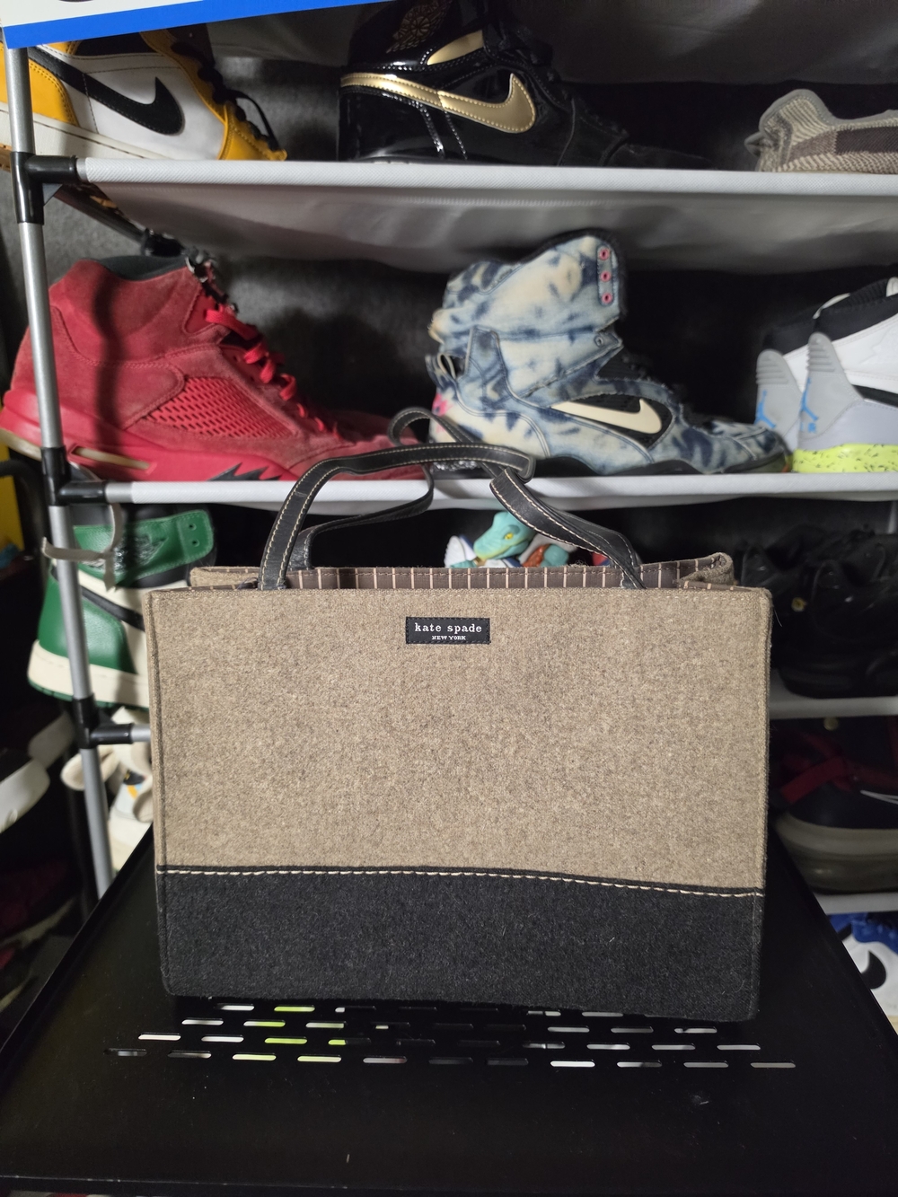 🔥 kate spade Two-Tone Brown & Black Felt Tote Women Bag Good Shape!